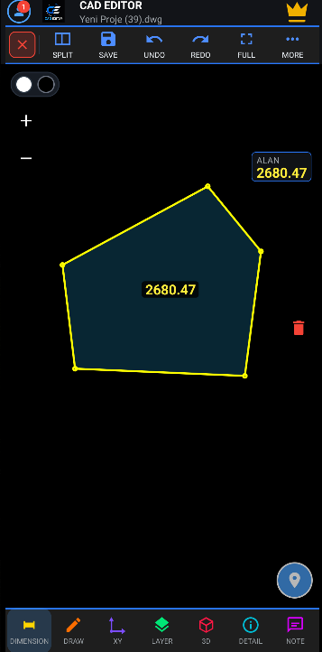 CAD Editor area calculation screen