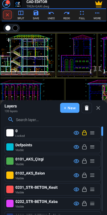 CAD Editor layer management screen